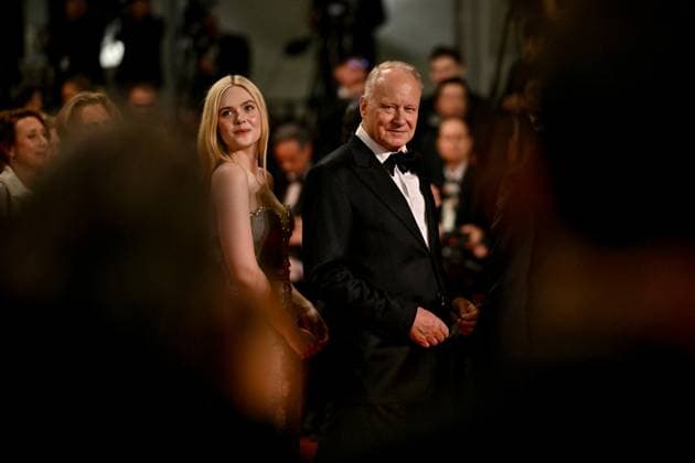 Cannes Sentimental Value Screening JR Elle Fanning, Stellan Skarsgard attending the screening of Sentimental Value at 78th Cannes Film Festival in Cannes, France on May, 21, 2025. Photo by Julien Reynaud APS-Medias ABACAPRESS.COM Cannes France  Copyright: xReynaudxJulien APS-Medias ABACAx