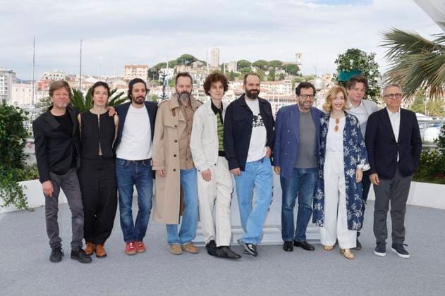Pierpaolo Capovilla, Cecilia Trautvetter, Adriano Candiago, Sergio Romano, Filippo Scotti, Francesco Sossai, Gregorio Paonessa, Marta Donzelli, Philipp Kreuzer and Paolo Del Brocco at the photocall for the feature film Le cittÃ di pianura The Last One for the Road at the Festival de Cannes 2025 78 Cannes International Film Festival at the Palais des Festivals C Foto:xD.xBedrosianx xFuturexImagex road_5501