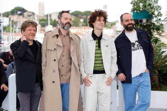 Pierpaolo Capovilla, Sergio Romano, Filippo Scotti and Francesco Sossai at the photocall for the feature film Le cittÃ di pianura The Last One for the Road at the Festival de Cannes 2025 78 Cannes International Film Festival at the Palais des Festivals Cannes, 22 05 2025 Foto:xD.xBedrosianx xFuturexImagex road_5504