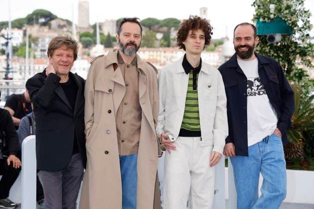 Pierpaolo Capovilla, Sergio Romano, Filippo Scotti and Francesco Sossai at the photocall for the feature film Le cittÃ di pianura The Last One for the Road at the Festival de Cannes 2025 78 Cannes International Film Festival at the Palais des Festivals Cannes, 22 05 2025 Foto:xD.xBedrosianx xFuturexImagex road_5505