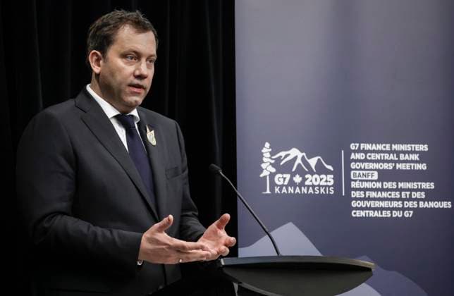 May 22, 2025, Banff, Ab, CANADA: German Finance Minister Lars Klingbeil speaks to the media at the G7 Finance Ministers meeting in Banff, Alta., Thursday, May 22, 2025. Banff CANADA  - ZUMAc35_ 20250522_zaf_c35_017 Copyright: xJeffxMcintoshx