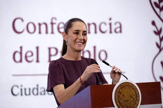 Mexico™s President Claudia Sheinbaum Holds Briefing Mexico™s President Claudia Sheinbaum Pardo, peaks about the negotiations with US President Donald Trump on trade issues during a briefing at National Palace. on May 22, 2025 in Mexico City, Mexico. (Photo by Luis Barron Eyepix Group) Copyright: xLuisxBarron xEyepixxGroupx LB_22052025_156152