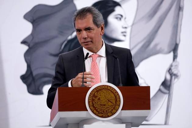 Mexico™s President Claudia Sheinbaum Holds Briefing Secretary of Finance and Public Credit, Edgar Amador Zamora, speaks during a briefing at National Palace. on May 22, 2025 in Mexico City, Mexico. (Photo by Luis Barron Eyepix Group) Copyright: xLuisxBarron xEyepixxGroupx LB_22052025_156161