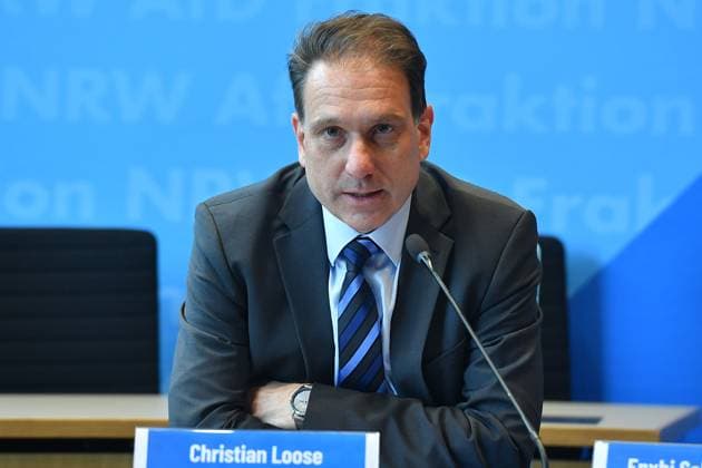 Press conference AfD NRW on 20 05 2025 in the state parliament in Düsseldorf Christian Loose MdL, economic policy spokesman xRx