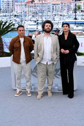 Cannes, 78th Cannes Film Festival 2025, Photocall film: Zan O Bacheh (Woman And Child) Pictured: Parinaz Izadyar, Saeed Roustaee, Payman Maadi  Copyright: xTerenghi Ipax xipa-agency.netx xPoolxPhotoxEventsx05x IPA_Agency_IPA58125024