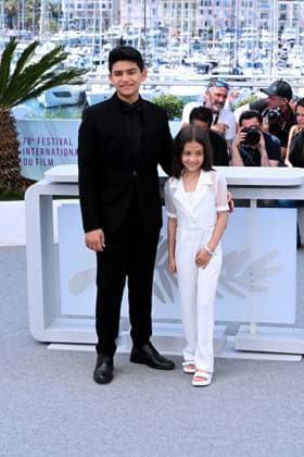 Cannes, 78th Cannes Film Festival 2025, Photocall film: La venue de l avenir Cannes, 78th Cannes Film Festival 2025, Photocall film: Zan O Bacheh (Woman And Child) In the photo: Arshida Dorostkar, Sinan Mohebi Cannes France  Copyright: xIPA ABACAx