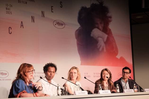 78eme Festival International du Film de Cannes The 78th Annual Cannes Film Festival The Displacement Film Fund Press Conference 445029 2025 05 23 Cannes France Blanchett, Cate Er Gorbach, Maryna Roy, Rajendra Harawe, Mo Stewart, Clare  Copyright: xFranckxBoutonnetx xStarfacex STAR_445029_005