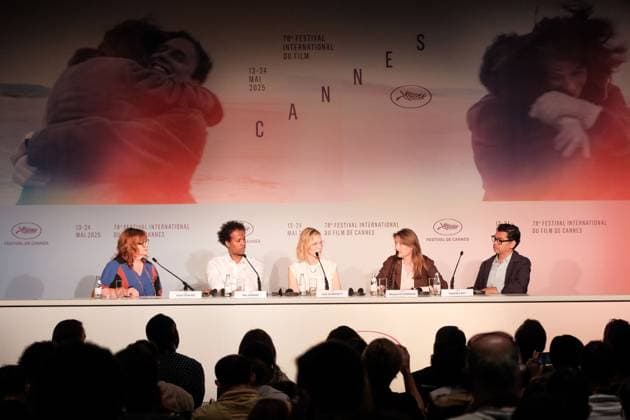 78eme Festival International du Film de Cannes The 78th Annual Cannes Film Festival The Displacement Film Fund Press Conference 445029 2025 05 23 Cannes France Blanchett, Cate Er Gorbach, Maryna Roy, Rajendra Harawe, Mo Stewart, Clare  Copyright: xFranckxBoutonnetx xStarfacex STAR_445029_017