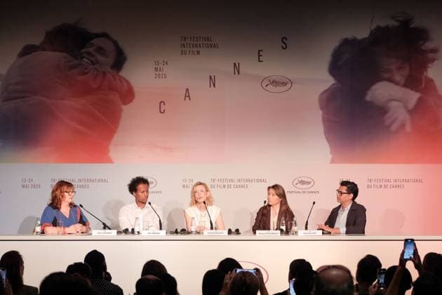 78eme Festival International du Film de Cannes The 78th Annual Cannes Film Festival The Displacement Film Fund Press Conference 445029 2025 05 23 Cannes France Blanchett, Cate Er Gorbach, Maryna Roy, Rajendra Harawe, Mo Stewart, Clare  Copyright: xFranckxBoutonnetx xStarfacex STAR_445029_025