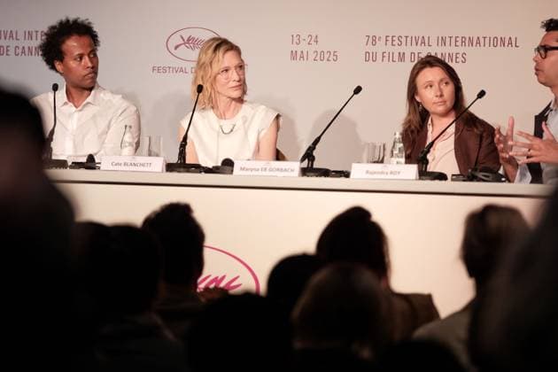 78eme Festival International du Film de Cannes The 78th Annual Cannes Film Festival The Displacement Film Fund Press Conference 445029 2025 05 23 Cannes France Blanchett, Cate Er Gorbach, Maryna Harawe, Mo  Copyright: xFranckxBoutonnetx xStarfacex STAR_445029_029