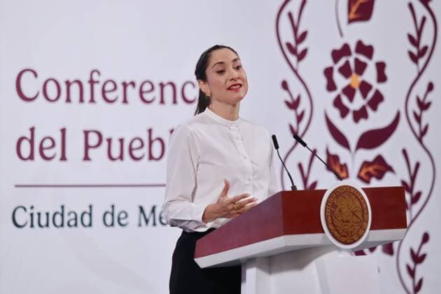 Mexico™s President Claudia Sheinbaum Holds Briefing Mexico s Culture Minister Claudia Curiel de Icaza, speaks during a news conference about the recovery of the bicentennial park by presidential order, as well as on the Mexico Canta program at National Palace. on May 23, 2025 in Mexico City, Mexico. (Photo by Carlos Santiago Eyepix Group) Copyright: xCarlosxSantiago xEyepixxGroupx CS_23052025_156175