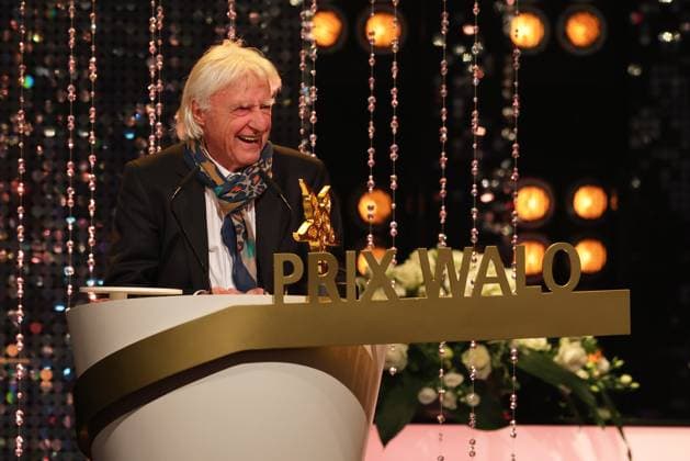 Emil Steinberger Award of the 49 Prix Walo A moved Emil Steinberger during his acceptance speech for receiving the Honorary Prix Walo for his lifes work Award of the 49 Prix Walo for the year 2024 on 24 05 2025 at SRF Studio 1 in Zurich Leutschenbach, Zurich, Switzerland
