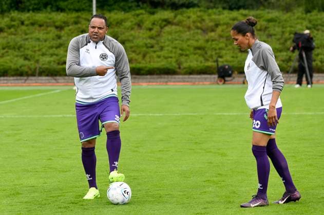 Ailton and Yasmin K at the charity soccer match Kicken mit Stars in the Eilenriedestadion Hanover, 25 05 2025 Foto:xC.xNiehausx xFuturexImagex kicken_5531