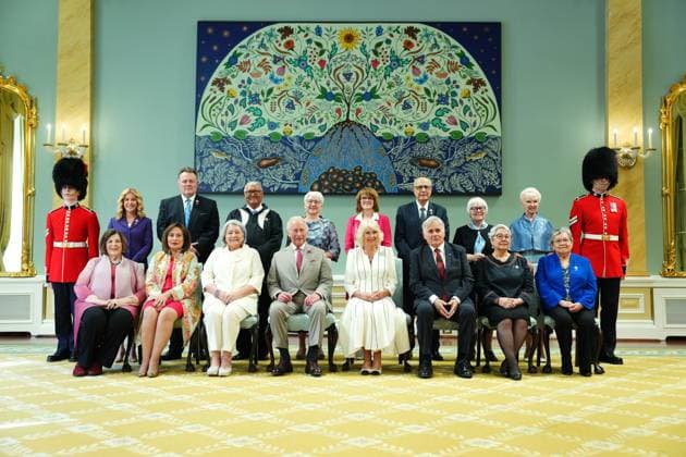 May 26, 2025, Ottawa, On, Canada: King Charles and Queen Camilla, front centre, pose for a photo with Gov. Gen. Mary Simon, third from left, and her husband Whit Fraser, third from right, along the Viceregal Community at Rideau Hall in Ottawa during a royal visit on Monday, May 26, 2025. Remaining front row left to right, Manitoba Lt.-Gov. Anita Neville, Alberta Lt.-Gov. Salma Lakhani, Nunavut Commissioner Eva Aariak and Yukon Commissioner Adeline Webber. Back row left to right, British Columbia Lt.-Gov. Wendy Cocchia, Nova Scotia Lt.-Gov. Mike Savage, Northwest Territories Commissioner Gerry Kisoun, Ontario Lt.-Gov. Edith Dumont, Quebec Lt.-Gov. Manon Jeanotte, Prince Edward Island Lt.-Gov. Wassim Salamoun, New Brunswick Lt.-Gov. Louise Im - ZUMAc35_ 20250526_zaf_c35_181 Copyright: xSeanxKilpatrickx