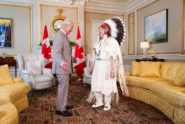 May 26, 2025, Ottawa, On, CANADA: King Charles meets with Assembly of First Nations National Chief Cindy Woodhouse at Rideau Hall in Ottawa on Monday, May 26, 2025. King Charles will deliver the throne speech Tuesday, May 27. Ottawa CANADA  - ZUMAc35_ 20250526_zaf_c35_258 Copyright: xSeanxKilpatrickx