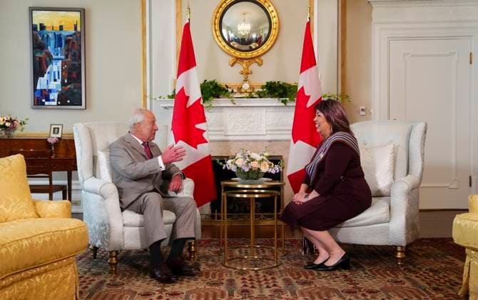 May 26, 2025, Ottawa, On, CANADA: King Charles meets with Mo tis National Council President Victoria Pruden at Rideau Hall on Monday, May 26, 2025. Ottawa CANADA  - ZUMAc35_ 20250526_zaf_c35_263 Copyright: xSeanxKilpatrickx