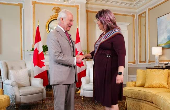 May 26, 2025, Ottawa, On, CANADA: King Charles meets with Mo tis National Council President Victoria Pruden at Rideau Hall on Monday, May 26, 2025. Ottawa CANADA  - ZUMAc35_ 20250526_zaf_c35_265 Copyright: xSeanxKilpatrickx