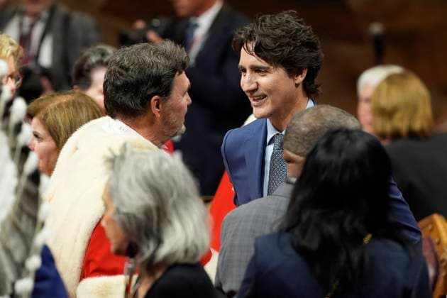 May 27, 2025, Ottawa, On, Canada: Former prime minister Justin Trudeau, right, speaks with Supreme Court of Canada Chief Justice Richard Wagner ahead of King Charles delivering the speech from the throne in the Senate in Ottawa on Tuesday, May 27, 2025. Ottawa Canada  - ZUMAc35_ 20250527_zaf_c35_004 Copyright: xAdrianxWyldx