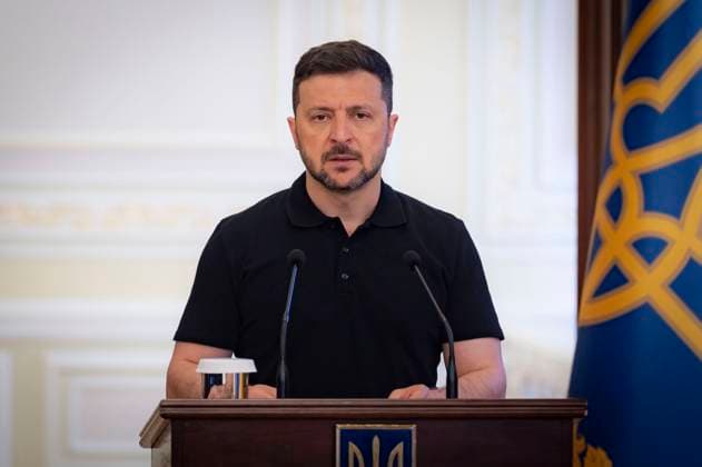 May 27, 2025, Kyiv, Kiev Oblast, Ukraine: Ukrainian President Volodymyr Zelenskyy, delivers remarks during an awards ceremony honoring Special Operation Forces and family members at the Awards Hall of the Mariinsky Palace, May 27, 2025, in Kyiv, Ukraine. Zelenskyy decreed that May 27th will now be Special Operation Forces day. Kyiv Ukraine - ZUMAp138 20250527_zaa_p138_003 Copyright: xUkrainexPresidency UkrainianxPrex