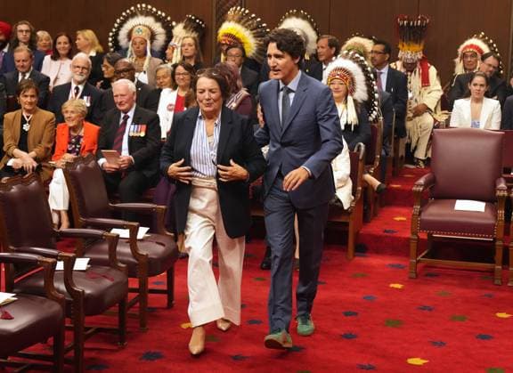 May 27, 2025, Ottawa, On, Canada: Former prime minister Justin Trudeau walks with his mother Margaret Trudeau to their seats ahead of King Charles delivering the speech from the throne in the Senate in Ottawa on Tuesday, May 27, 2025. Ottawa Canada  - ZUMAc35_ 20250527_zaf_c35_010 Copyright: xChrisxYoungx