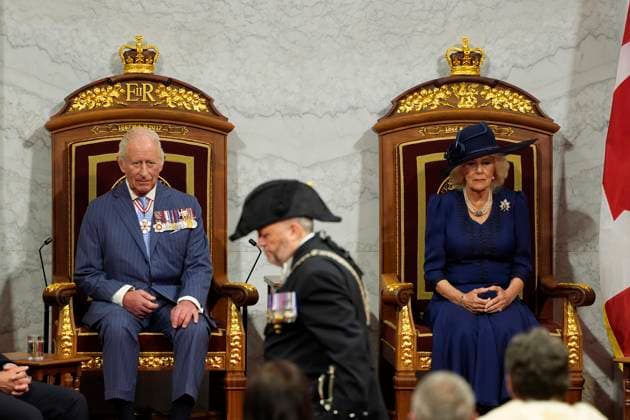 May 27, 2025, Ottawa, On, Canada: King Charles and Queen Camilla look on ahead of the King delivering the speech from the throne in the Senate in Ottawa on Tuesday, May 27, 2025. Ottawa Canada  - ZUMAc35_ 20250527_zaf_c35_024 Copyright: xAdrianxWyldx