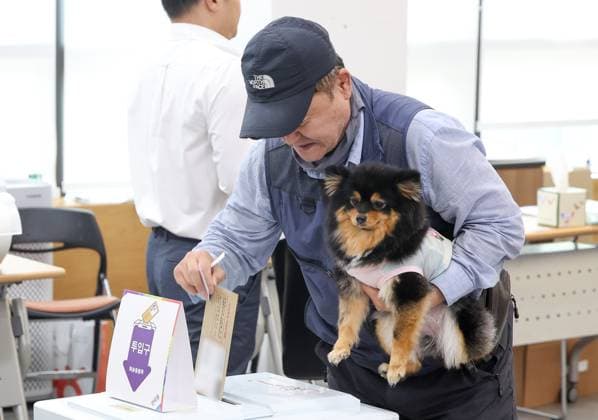 News Themen der Woche KW22 News Bilder des Tages Early voting for S. Korean presidential election Early voting for S. Korean presidential election A voter holding his pet dog casts an early vote at a polling station in Seoul s Jung Ward on May 29, 2025, for the June 3 presidential election. (Yonhap) 2025-05-29 08:45:28 < 1980-2025 YONHAPNEWS AGENCY. .> ¼­¿ïÆ¯º°½Ã EDITORIAL USE ONLY  Copyright: xx PYH2025052902900031500 YonhapxNewsx yonphotos241596
