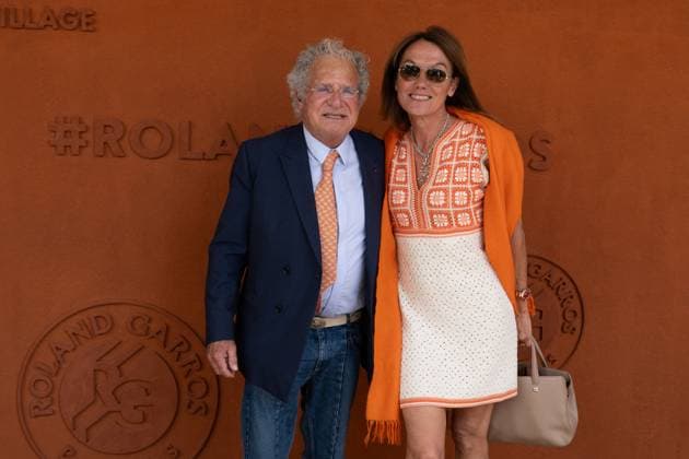 French Open Vips At The Village LZ Laurent Dassault and a guest take a pose at Roland Garros for the French open on May 29, 2025, in Paris, France. Photo by Laurent Zabulon ABACAPRESS.COM  Copyright: xZabulonxLaurent ABACAx