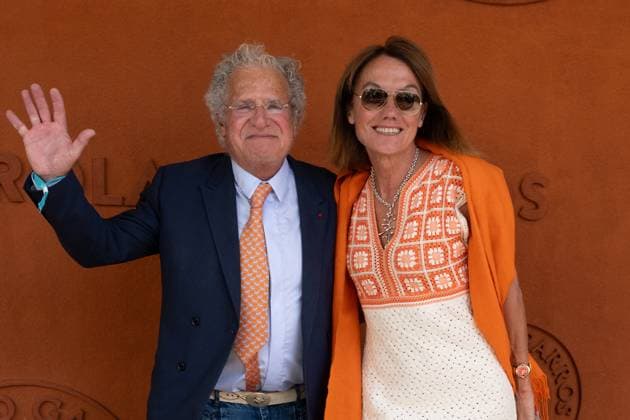 French Open Vips At The Village LZ Laurent Dassault and a guest take a pose at Roland Garros for the French open on May 29, 2025, in Paris, France. Photo by Laurent Zabulon ABACAPRESS.COM  Copyright: xZabulonxLaurent ABACAx