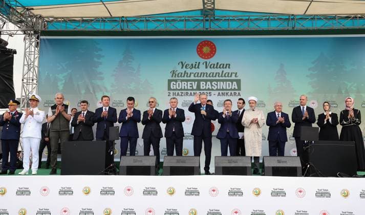 Turkish President Recep Tayyip Erdogan ANKARA, TURKIYE - JUNE 02: (----EDITORIAL USE ONLY - MANDATORY CREDIT - TURKISH PRESIDENCY MURAT CETINMUHURDAR HANDOUT - NO MARKETING NO ADVERTISING CAMPAIGNS - DISTRIBUTED AS A SERVICE TO CLIENTS----) Turkish President Recep Tayyip Erdogan makes a speech during the Green Homeland Heroes On Duty event at Etimesgut Airport in Ankara, Turkiye on May June 02, 2025. TUR Presidency Murat Cetinmuhurdar Handout Anadolu Ankara Turkey. Editorial use only. Please get in touch for any other usage.  Copyright: x2025xAnadoluxTURxPresidency MuratxCetinmuhurdarx xHandoutx