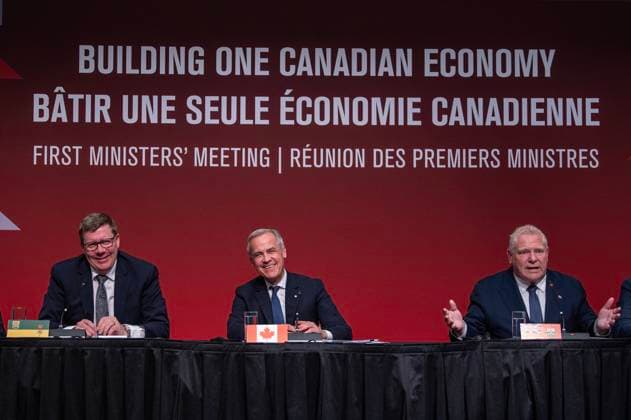 June 2, 2025, Saskatoon, Sk, CANADA: Premier of Saskatchewan Scott Moe, left too right, Prime Minister Mark Carney, Premier Dough Ford speak to media following the First MinisteröÄÃ s Meeting in Saskatoon, Sask., Monday, June 2, 2025. Saskatoon CANADA - ZUMAc35_ 20250602_zaf_c35_212 Copyright: xLiamxRichardsx