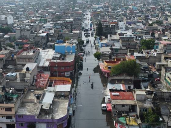 June 3, 2025, Mexico City, Mexico: Aerial view of flooded streets near the La Colmena pumping plant, on the border between the State of Mexico and Mexico City after the heavy rains that hit Mexico, affecting several municipalities. Mexico City Mexico - ZUMAe321 20250603_zia_e321_014 Copyright: xCarlosxSantiagox