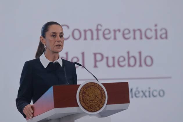 Mexico™s President Claudia Sheinbaum Holds Briefing Mexico s President, Claudia Sheinbaum Pardo, speaks during a briefing conference about the Judicial Branch Election results that gives Hugo Aguilar, who is leading in the polls, as the virtual winner. at the National Palace. on June 4, 2025 in Mexico City, Mexico. (Photo by Carlos Santiago Eyepix Group) Copyright: xCarlosxSantiago xEyepixxGroupx CS_04062025_157599