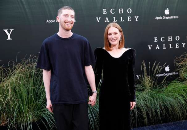 Julianne Moore and her son Caleb Freundlich arrive on the red carpet for the Echo Valley New York Premiere at AMC Lincoln Square 13 on June 04, 2025 in New York City.  NYP20250604225 JOHNxANGELILLO