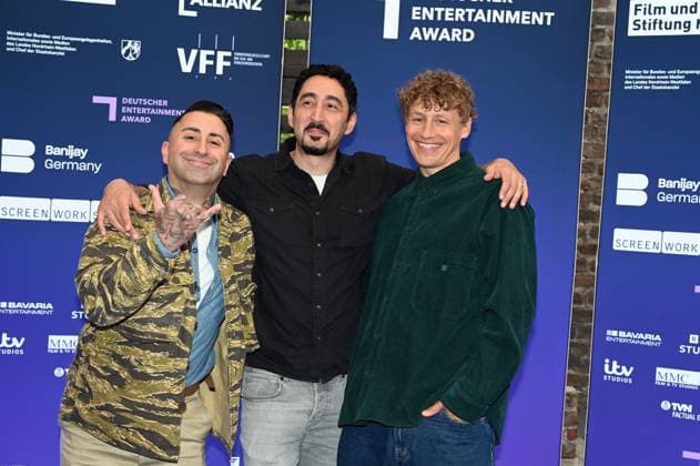 Singer Sammy Amara band Broilers , Eko Fresh and Tim Bendzko , l r comes to the German Entertainment Award 2025 ceremony
