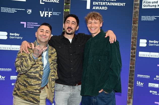 Singer Sammy Amara band Broilers , Eko Fresh and Tim Bendzko , l r comes to the German Entertainment Award 2025 ceremony