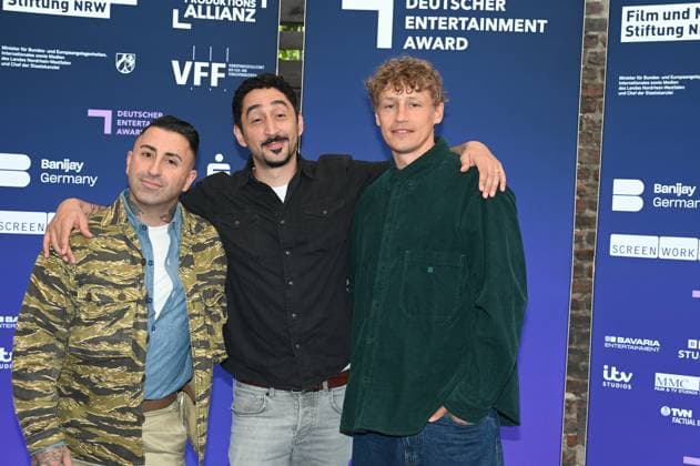 Singer Sammy Amara band Broilers , Eko Fresh and Tim Bendzko , l r comes to the German Entertainment Award 2025 ceremony