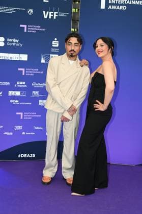 Comedian Tony Bauer and Tülin Sezgin aka Conny attend the German Entertainment Award 2025 ceremony