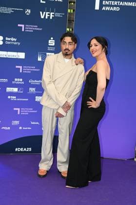 Comedian Tony Bauer and Tülin Sezgin aka Conny attend the German Entertainment Award 2025 ceremony