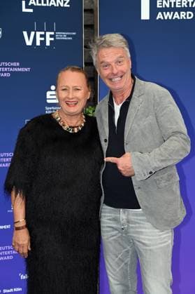 Producer Ute Biernat, CEO UFA Show Factual, and presenter Jörg Pilawa, l r, attend the German Entertainment Award 2025 ceremony