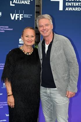 Producer Ute Biernat, CEO UFA Show Factual, and presenter Jörg Pilawa, l r, attend the German Entertainment Award 2025 ceremony