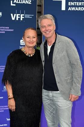 Producer Ute Biernat, CEO UFA Show Factual, and presenter Jörg Pilawa, l r, attend the German Entertainment Award 2025 ceremony