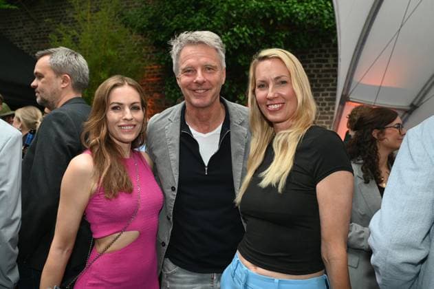 Presenters Jule Goelsdorf, Jörg Pilawa and Christine Langner, l-r, attend the German Entertainment Award 2025 ceremony
