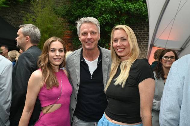 Presenters Jule Goelsdorf, Jörg Pilawa and Christine Langner, l-r, attend the German Entertainment Award 2025 ceremony