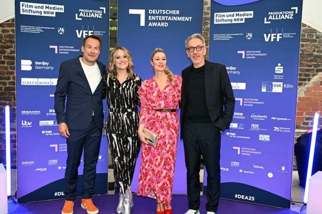 Rolf Hellgardt, Managing Director of Prime Productions, actress Lisa Feller, Ruth Moschner and Axel Kuehn, Managing Director of Tresor TV, attend the German Entertainment Award 2025 ceremony