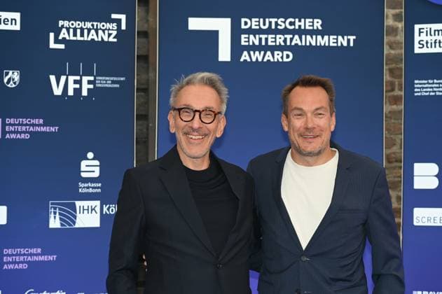 Journalist Axel Kuehn, Managing Director of Tresor TV and Rolf Hellgardt, Managing Director of Prime Productions attend the German Entertainment Award 2025 ceremony