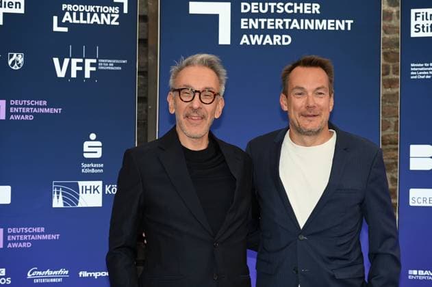 Journalist Axel Kuehn, Managing Director of Tresor TV and Rolf Hellgardt, Managing Director of Prime Productions attend the German Entertainment Award 2025 ceremony