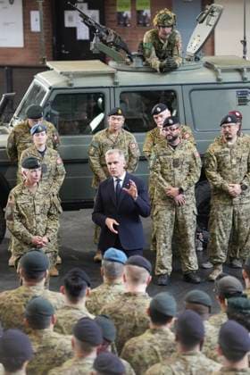 June 9, 2025, Toronto, On, Canada: Prime Minister Mark Carney speaks to service personnel after making an announcement as he visits Fort York Armoury in Toronto on Monday, June 9, 2025. Toronto Canada  - ZUMAc35_ 20250609_zaf_c35_052 Copyright: xChrisxYoungx