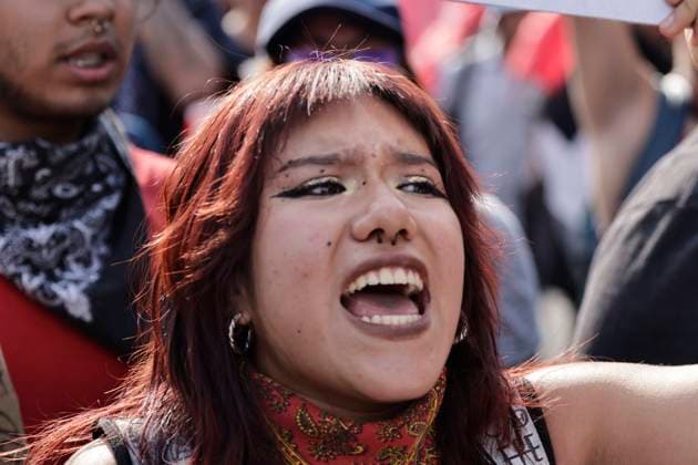 June 10, 2025, Mexico, Cdmx, Mexico: Protesters gather to commemorate the anniversary of the Halconazo or Corpus Christi massacre. This event occurred on June 10, 1971, when, on orders from the Mexican government, police, army, and plainclothes paramilitaries violently suppressed a student demonstration against the president of the time, Luis EcheverroÂa. Mexico Mexico - ZUMAp204 20250610_zip_p204_004 Copyright: xJosuexPerezx