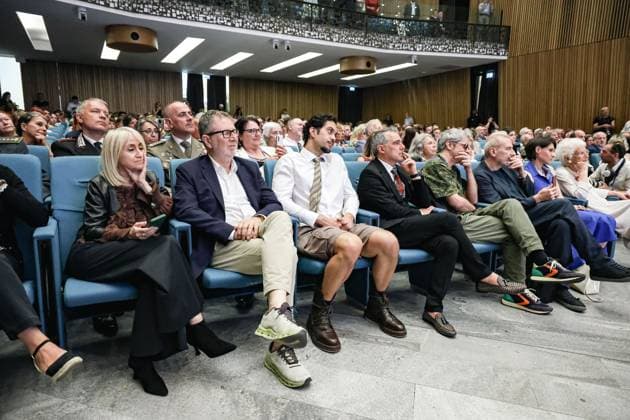 Milan, The award ceremony of the Honorary Master s Degree in Music, Cultures, Media, Performance to Ornella Vanoni from the State University of Milan. In the photo: Liliana Segre (Senator for life), Mahmood (Singer), Luciana Littizzetto (Comedian and actress), Fabio Fazio (TV host)  Copyright: xAlessandroxBremecx xipa-agency.netx xx IPA_Agency_IPA58926246