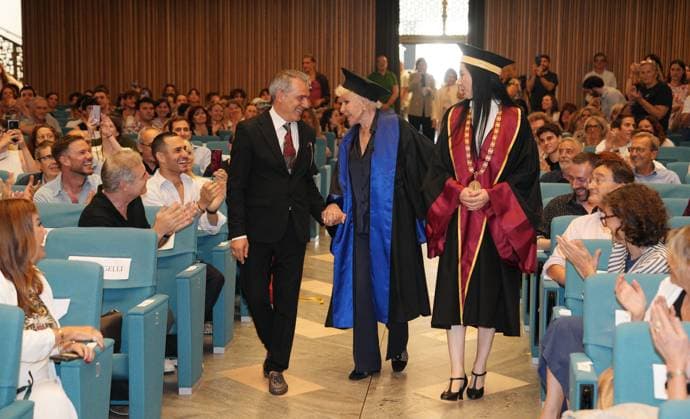 Milan, University of Studies, Awarding of the Honorary Master s Degree in Music, Culture, Media Performance to Ornella Vanoni, pictured with Fresu and Marina Brambilla  Copyright: xDuilioxPiaggesix xipa-agency.netx xDuilioxPiaggesix IPA_Agency_IPA58927465